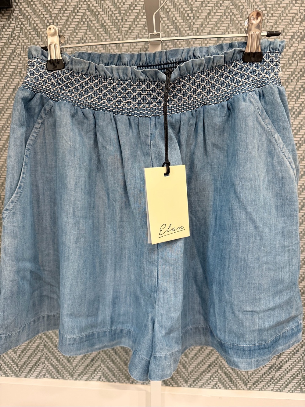 Chambray Smocked Waist Shorts